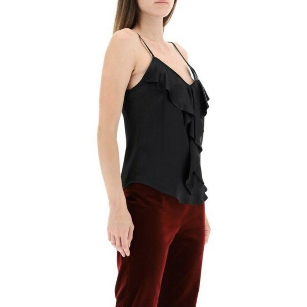 $595 New Max Mara 6 Silk Satin Camisole Edile Tank Top Ruffle Maxmara Cami Black